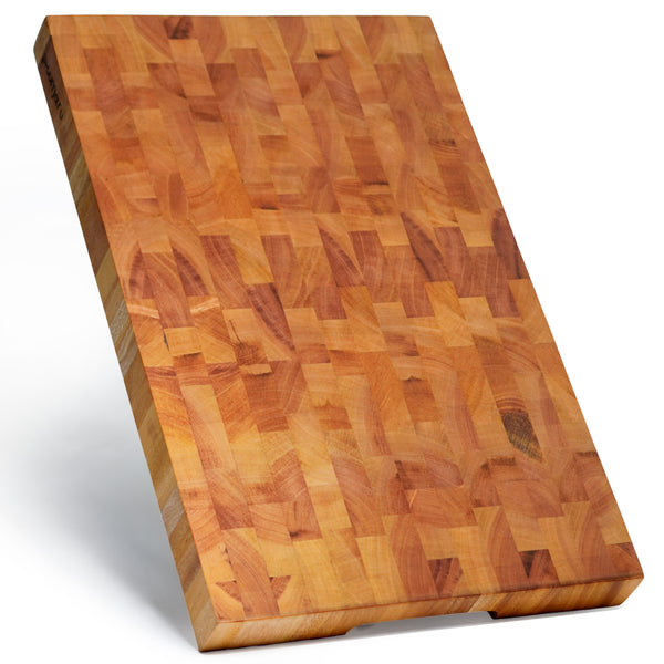 Mahogany End-Grain Wood Cutting Board – 20×13×1.6″ Butcher Block | Handmade in Bali – Silky-Smooth,  Knife‑Friendly, Ergonomic Grips & Non‑Slip Feet