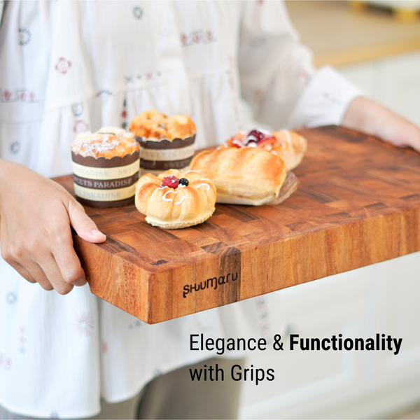 SHUMARU Tropical Walnut End-Grain Wood Cutting Board – Large 19X12X2" Butcher Block | Handmade in Bali - Silky-Smooth, Juice Groove, Knife‑Friendly, Ergonomic Grips & Non‑Slip Feet