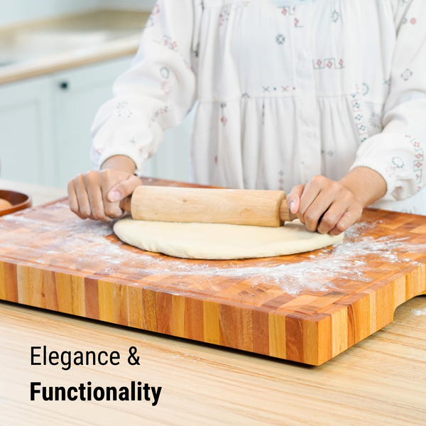 Mahogany End-Grain Wood Cutting Board – 24×18×2″ Butcher Block | Handmade in Bali – Silky-Smooth, Juice Groove, Knife‑Friendly, Ergonomic Grips & Non‑Slip Feet