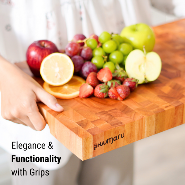 Mahogany End-Grain Wood Cutting Board – 20×13×1.6″ Butcher Block | Handmade in Bali – Silky-Smooth,  Knife‑Friendly, Ergonomic Grips & Non‑Slip Feet