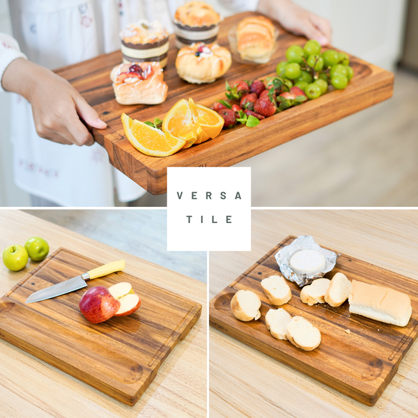 SHUMARU Tropical Walnut Wood Cutting Board – 17x13x1.6" Charcuterie | Handmade in Bali - Silky-Smooth, Juice Groove, Sorting Compartment, Knife‑Friendly, Ergonomic Grips & Non‑Slip Feet