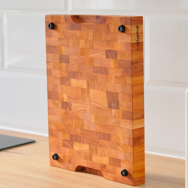 Mahogany End-Grain Wood Cutting Board – 20×13×1.6″ Butcher Block | Handmade in Bali – Silky-Smooth,  Knife‑Friendly, Ergonomic Grips & Non‑Slip Feet