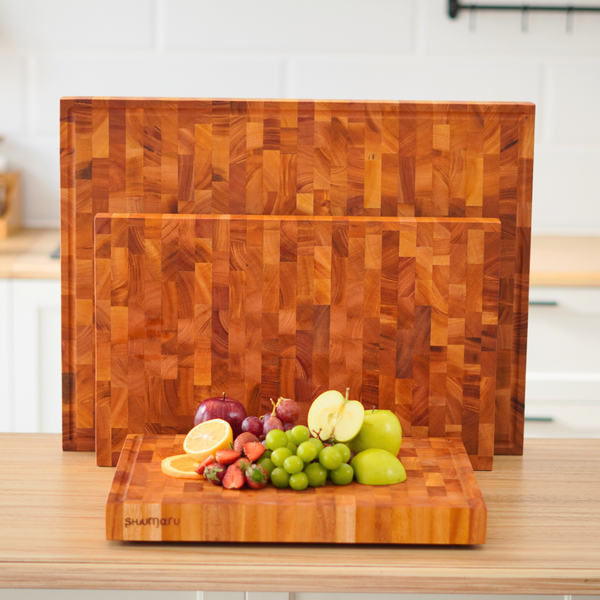 Mahogany End-Grain Wood Cutting Board – 20×13×1.6″ Butcher Block | Handmade in Bali – Silky-Smooth,  Knife‑Friendly, Ergonomic Grips & Non‑Slip Feet