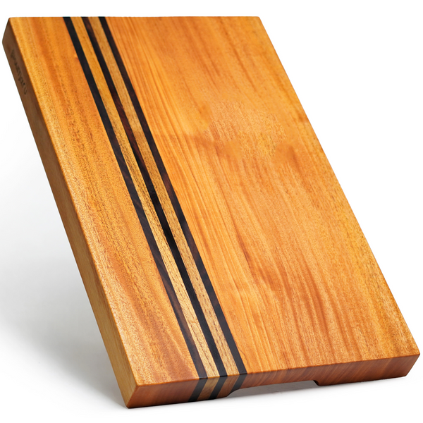 Mahogany Wood Cutting Board – Large 19x12x1.6” | Handmade in Bali with Black Sono Wood Inlays – Silky-Smooth, Knife-Friendly, Non-Slip Feet