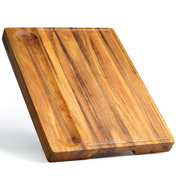 SHUMARU Tropical Walnut Wood Cutting Board – 17x13x1.6" Charcuterie | Handmade in Bali - Silky-Smooth, Juice Groove, Sorting Compartment, Knife‑Friendly, Ergonomic Grips & Non‑Slip Feet