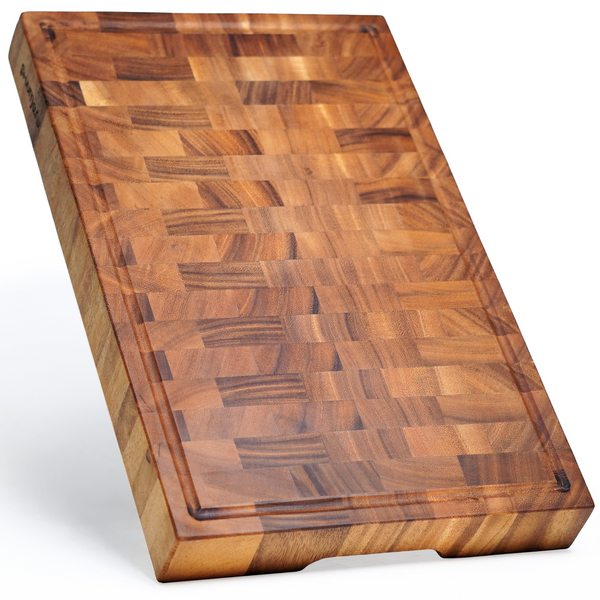 SHUMARU Tropical Walnut End-Grain Wood Cutting Board – Large 19X12X2" Butcher Block | Handmade in Bali - Silky-Smooth, Juice Groove, Knife‑Friendly, Ergonomic Grips & Non‑Slip Feet