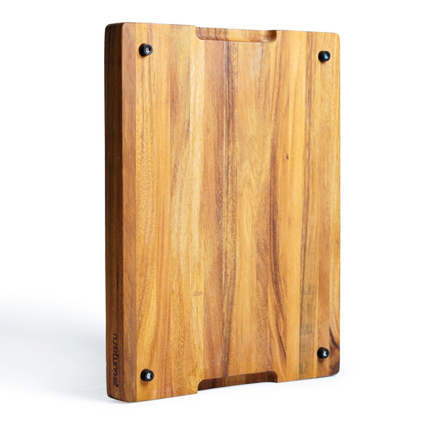 SHUMARU Tropical Walnut Wood Cutting Board – 17x13x1.6" Charcuterie | Handmade in Bali - Silky-Smooth, Juice Groove, Sorting Compartment, Knife‑Friendly, Ergonomic Grips & Non‑Slip Feet