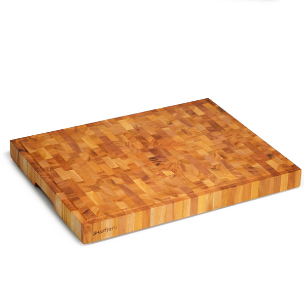 Mahogany End-Grain Wood Cutting Board – 24×18×2″ Butcher Block | Handmade in Bali – Silky-Smooth, Juice Groove, Knife‑Friendly, Ergonomic Grips & Non‑Slip Feet