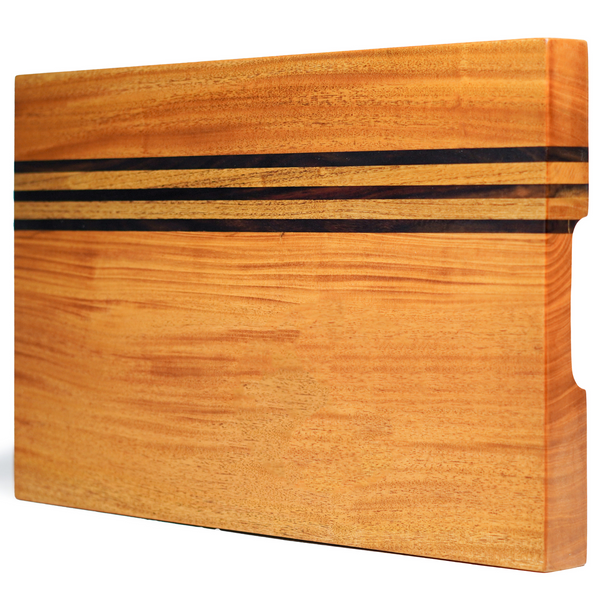 Mahogany Wood Cutting Board – Large 19x12x1.6” | Handmade in Bali with Black Sono Wood Inlays – Silky-Smooth, Knife-Friendly, Non-Slip Feet