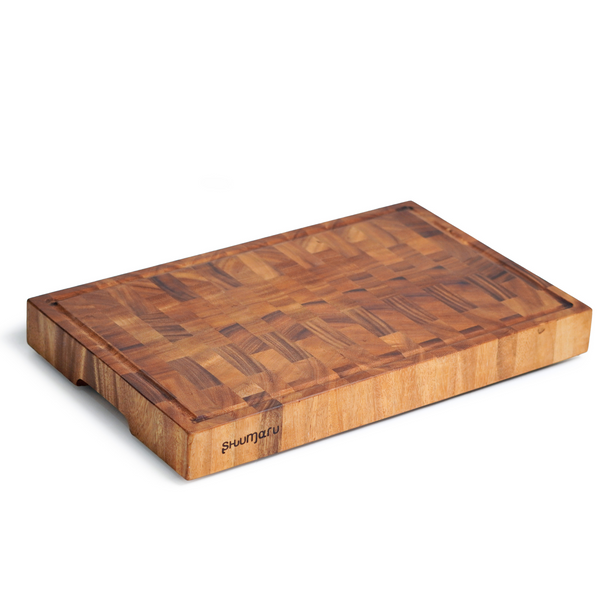 SHUMARU Tropical Walnut End-Grain Wood Cutting Board – Large 19X12X2" Butcher Block | Handmade in Bali - Silky-Smooth, Juice Groove, Knife‑Friendly, Ergonomic Grips & Non‑Slip Feet