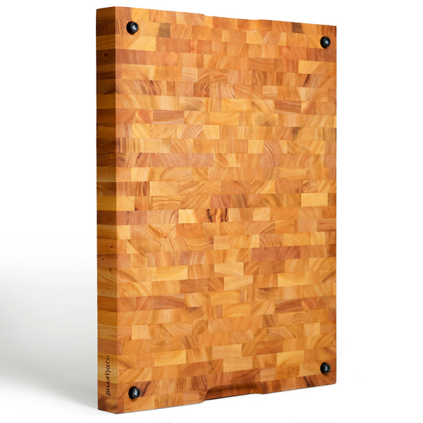 Mahogany End-Grain Wood Cutting Board – 24×18×2″ Butcher Block | Handmade in Bali – Silky-Smooth, Juice Groove, Knife‑Friendly, Ergonomic Grips & Non‑Slip Feet