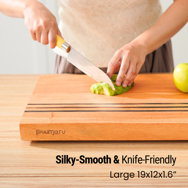 Mahogany Wood Cutting Board – Large 19x12x1.6” | Handmade in Bali with Black Sono Wood Inlays – Silky-Smooth, Knife-Friendly, Non-Slip Feet