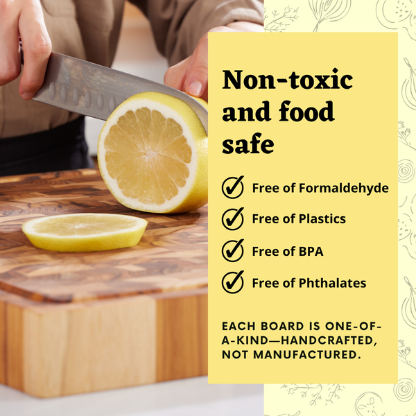 Teak End-Grain Wood Cutting Board - XL 24x18x2.25” Butcher Block | Handmade in Bali - Silky-Smooth, Juice Groove, Knife‑Friendly, Ergonomic Grips & Non‑Slip Feet