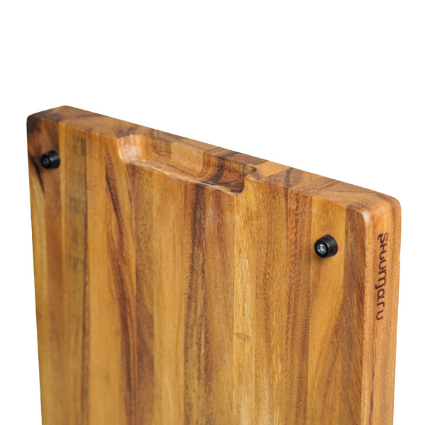SHUMARU Tropical Walnut Wood Cutting Board – 17x13x1.6" Charcuterie | Handmade in Bali - Silky-Smooth, Juice Groove, Sorting Compartment, Knife‑Friendly, Ergonomic Grips & Non‑Slip Feet