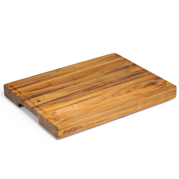 SHUMARU Tropical Walnut Wood Cutting Board – 17x13x1.6" Charcuterie | Handmade in Bali - Silky-Smooth, Juice Groove, Sorting Compartment, Knife‑Friendly, Ergonomic Grips & Non‑Slip Feet
