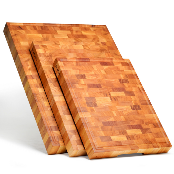 Mahogany End-Grain Wood Cutting Board – 24×18×2″ Butcher Block | Handmade in Bali – Silky-Smooth, Juice Groove, Knife‑Friendly, Ergonomic Grips & Non‑Slip Feet