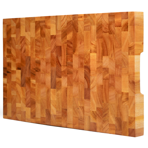 Mahogany End-Grain Wood Cutting Board – 20×13×1.6″ Butcher Block | Handmade in Bali – Silky-Smooth,  Knife‑Friendly, Ergonomic Grips & Non‑Slip Feet
