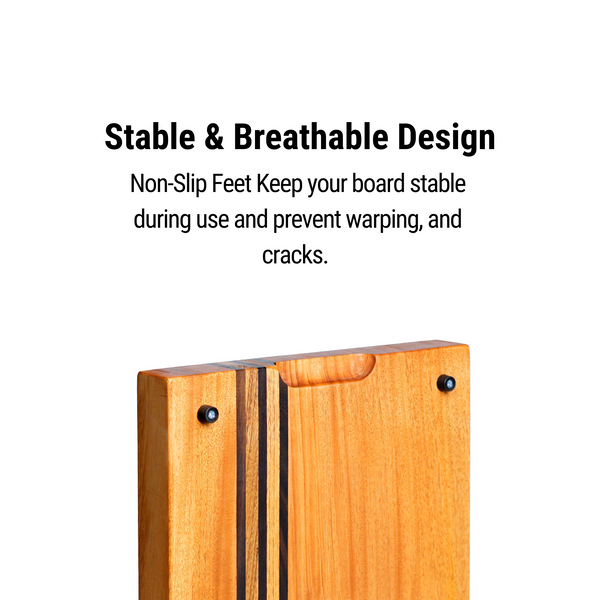 Mahogany Wood Cutting Board – Large 19x12x1.6” | Handmade in Bali with Black Sono Wood Inlays – Silky-Smooth, Knife-Friendly, Non-Slip Feet