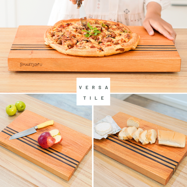Mahogany Wood Cutting Board – Large 19x12x1.6” | Handmade in Bali with Black Sono Wood Inlays – Silky-Smooth, Knife-Friendly, Non-Slip Feet