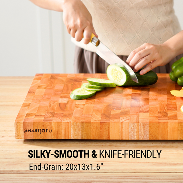 Mahogany End-Grain Wood Cutting Board – 20×13×1.6″ Butcher Block | Handmade in Bali – Silky-Smooth,  Knife‑Friendly, Ergonomic Grips & Non‑Slip Feet