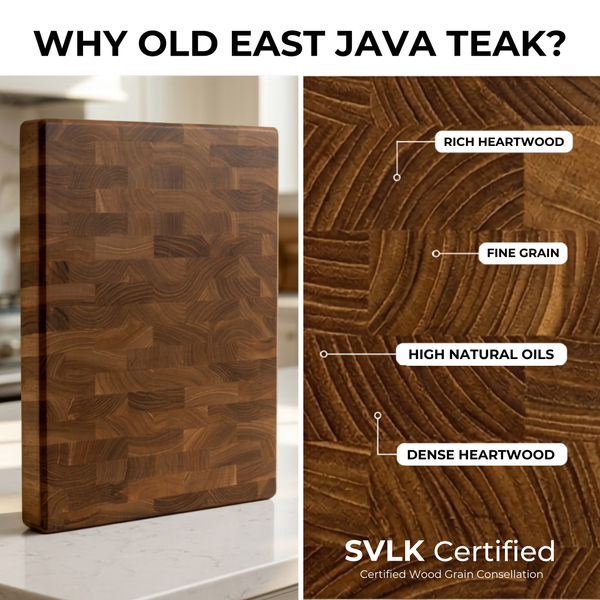 Old East Java Teak End Grain Cutting Board 18.1×12.2×1.6" Thick