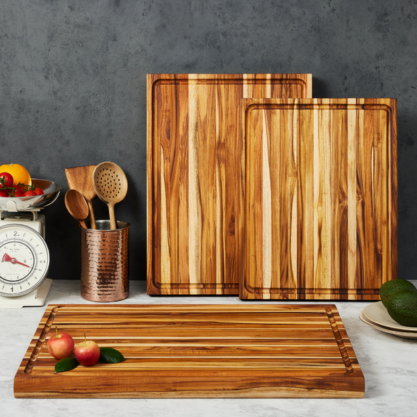 Large Teak Edge Grain Cutting Board - [1.25-Inch Thick] 18" x 14" with Sorting Compartments