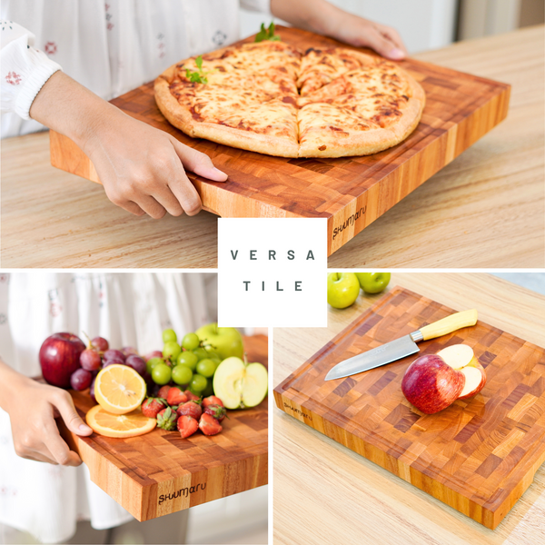 Mahogany End-Grain Wood Cutting Board – 16.5x12.6x1.6" Butcher Block | Handmade in Bali – Silky-Smooth, Juice Groove, Knife‑Friendly, Ergonomic Grips & Non‑Slip Feet