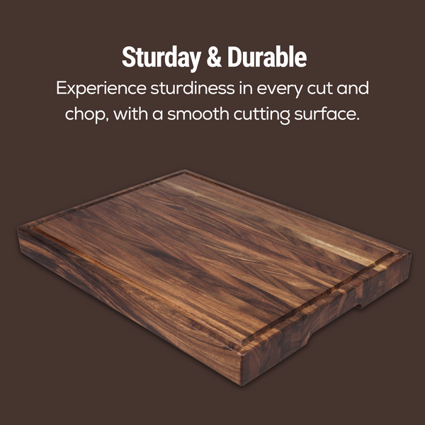 2-Inch Thick Large Butcher Block Cutting Board – 18.8" x 12.3" Made of Premium Tropical Walnut | Non-Slip Feet, Juice Groove & Handles