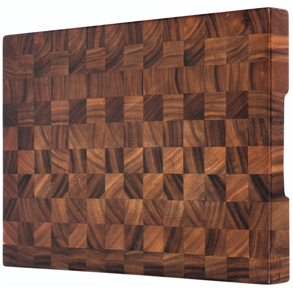 2-Inch Thick Large End-Grain Butcher Block Cutting Board – 20"x15" Tropical Walnut | Non-Slip Feet & Handles | Classic Charlston Chess Design