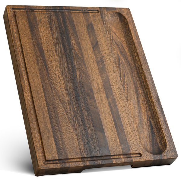 Walnut Wood Cutting Board – 17x13x1.6" Charcuterie | Handmade in Bali - Silky-Smooth, Juice Groove, Sorting Compartment, Knife‑Friendly, Ergonomic Grips & Non‑Slip Feet