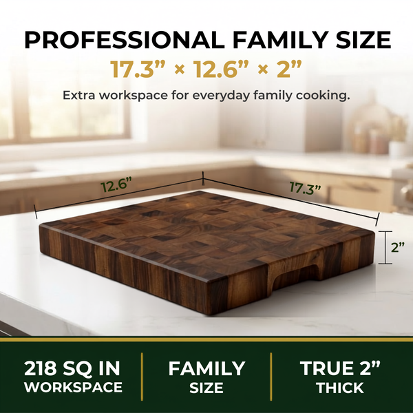 17.3 × 12.6 × 2" End Grain Cutting Board, Professional Family Size Butcher Block