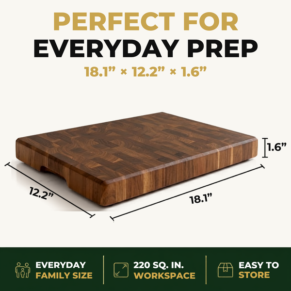 Old East Java Teak End Grain Cutting Board 18.1×12.2×1.6" Thick