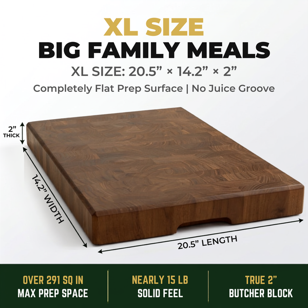XL End Grain Old East Java Teak Cutting Board 20.5 x 14.2 x 2"