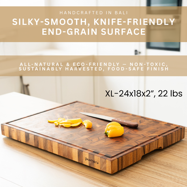 Walnut End-Grain Cutting Board – 24X18X2" - Silky-Smooth, Juice Groove, Knife‑Friendly, Hand Grips & Non‑Slip Feet