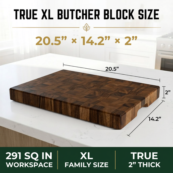 XL 20.5 × 14.2 × 2" End Grain Cutting Board, Professional Butcher Block