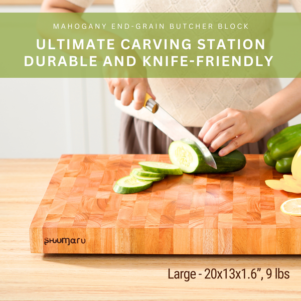 Mahogany End-Grain Cutting Board – 20×13×1.6″ – Silky-Smooth,  Knife‑Friendly, Hand Grips & Non‑Slip Feet