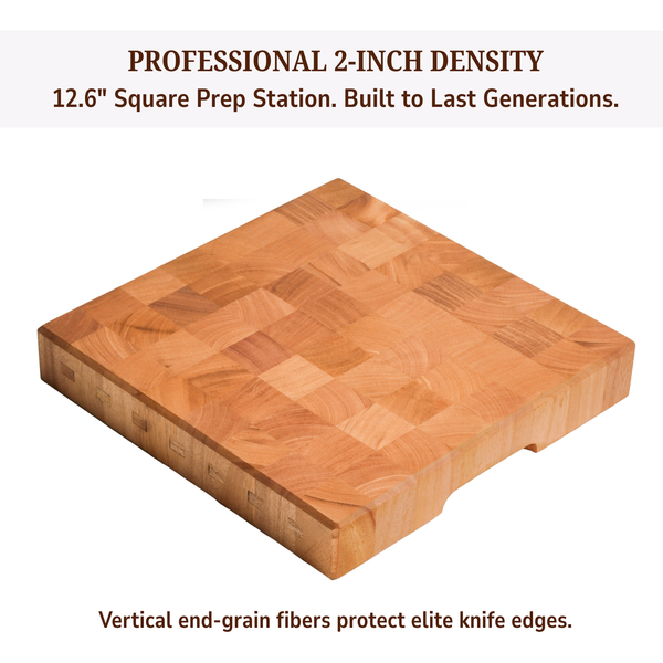 SHUMARU 12.6" Checkered Mahogany End-Grain Cutting Board – 2" Ultra-Thick Professional Butcher Block with Custom Holder