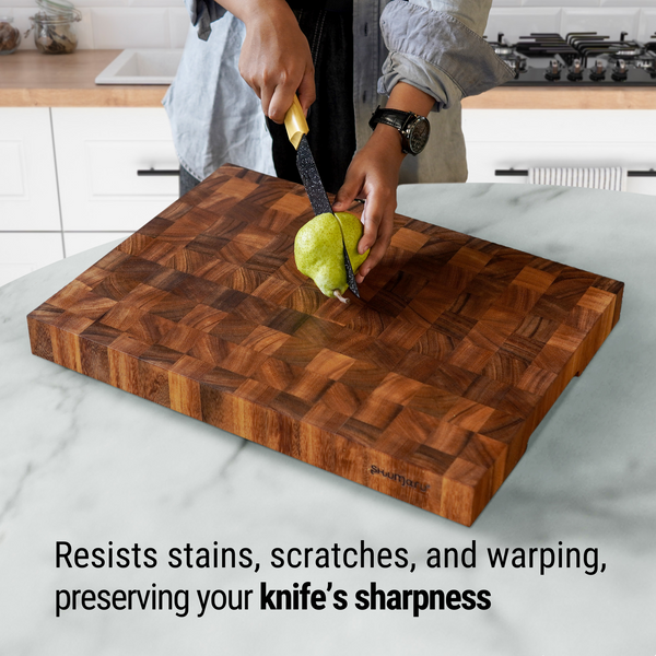 2-Inch Thick Large End-Grain Butcher Block Cutting Board – 20"x15" Tropical Walnut | Non-Slip Feet & Handles | Classic Charlston Chess Design