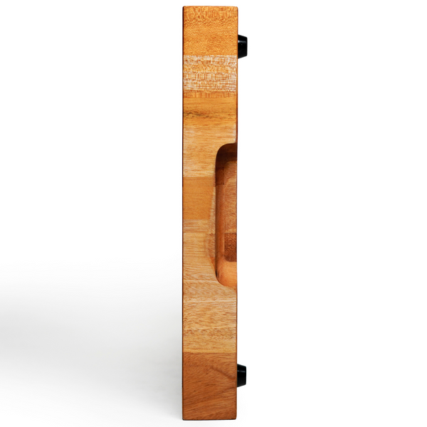 Mahogany End-Grain Wood Cutting Board – 16.5x12.6x1.6" Butcher Block | Handmade in Bali – Silky-Smooth, Juice Groove, Knife‑Friendly, Ergonomic Grips & Non‑Slip Feet
