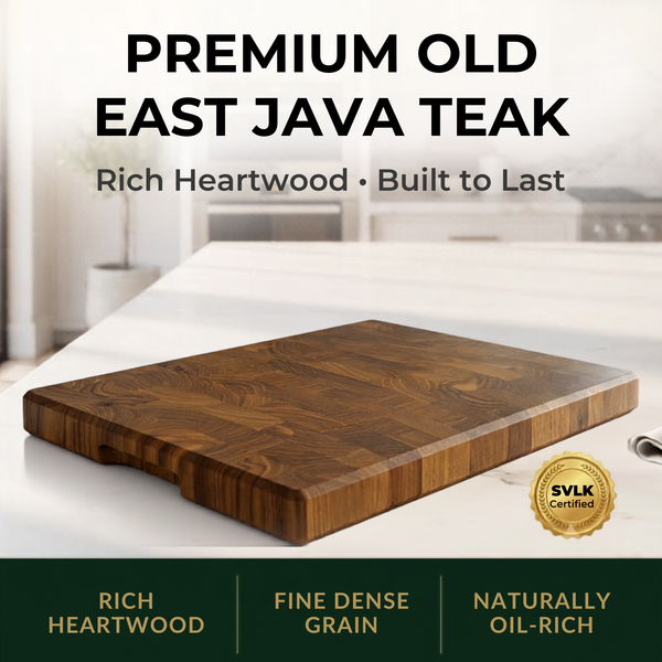 XL End Grain Old East Java Teak Cutting Board 20.5 x 14.2 x 2"