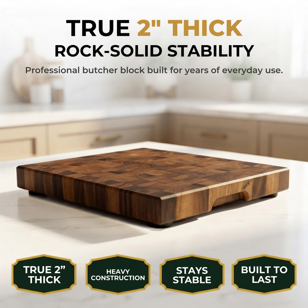 17.3 × 12.6 × 2" End Grain Cutting Board, Professional Family Size Butcher Block