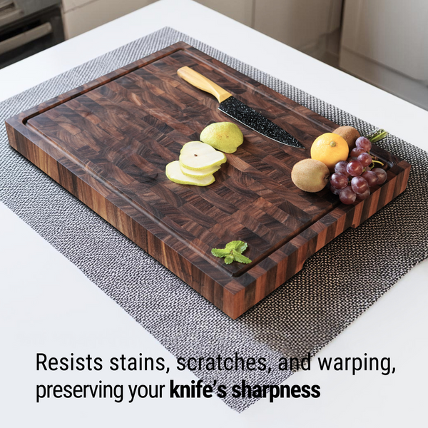 2.25-Inch Thick XXX-Large End-Grain Butcher Block Cutting Board – 24"x18" Tropical Walnut | Non-Slip Feet, Juice Groove & Handles