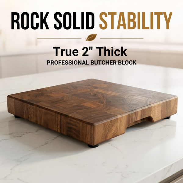 End Grain Cutting Board, 12.6 x 12.6 x 2 Inch Thick Square Butcher Block