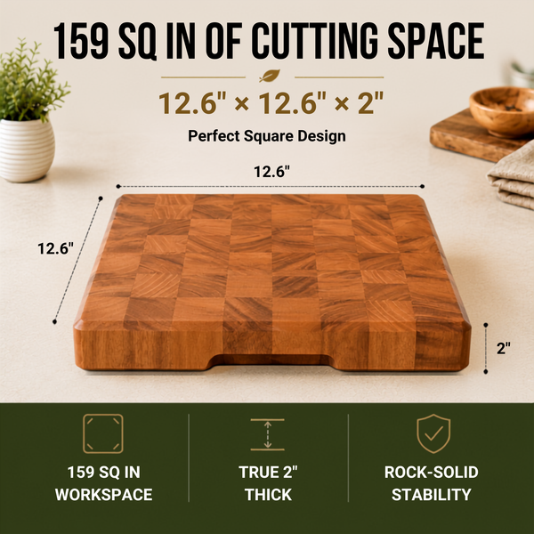 Mahogany End Grain Cutting Board 12.6×12.6×2 in with Holder