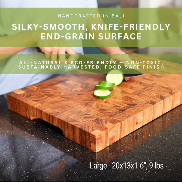 Walnut End-Grain Cutting Board – 20X13X1.6" - Silky-Smooth, Knife‑Friendly, Hand Grips & Non‑Slip Feet