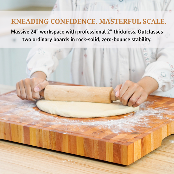 Mahogany End-Grain Cutting Board – 24×18×2″ – Silky-Smooth, Juice Groove, Knife‑Friendly, Han Grips & Non‑Slip Feet
