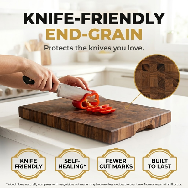 17.3 × 12.6 × 2" End Grain Cutting Board, Professional Family Size Butcher Block