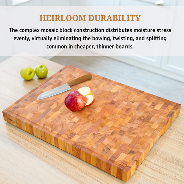 Mahogany End-Grain Cutting Board – 24×18×2″ – Silky-Smooth, Juice Groove, Knife‑Friendly, Han Grips & Non‑Slip Feet
