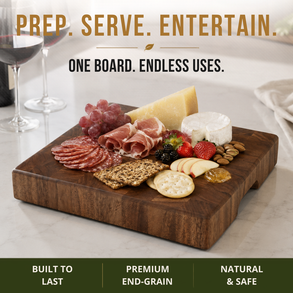 End Grain Cutting Board, 12.6 x 12.6 x 2 Inch Thick Square Butcher Block