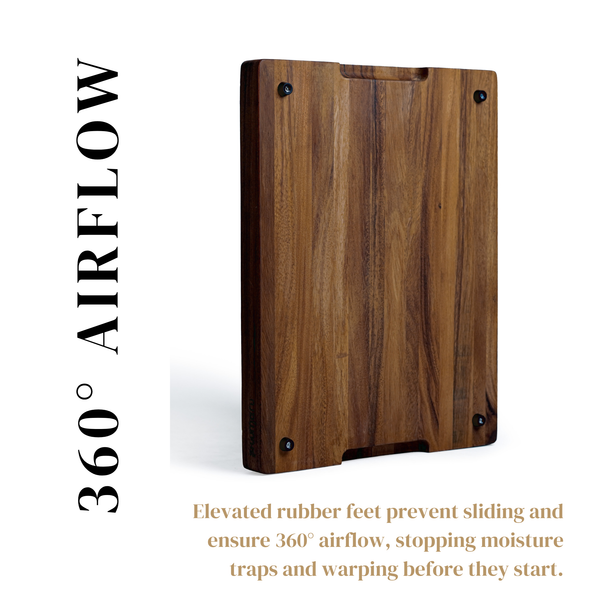 Walnut Wood Cutting Board – 17x13x1.6" Charcuterie | Handmade in Bali - Silky-Smooth, Juice Groove, Sorting Compartment, Knife‑Friendly, Ergonomic Grips & Non‑Slip Feet